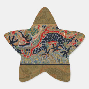 Antikes chinesisches Drachen-Seidenstickereimuster Stern-Aufkleber