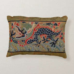 Antikes chinesisches Drachen-Seidenstickereimuster Zierkissen
