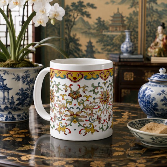 Antikes chinesisches florales Blattfriesmuster Kaffeetasse (Von Creator hochgeladen)