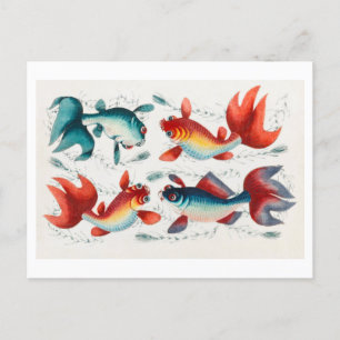 Antikes chinesisches Gemälde von Goldfischen Postkarte