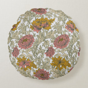 Antikes Chrysanthemen-Muster von William Morris Rundes Kissen