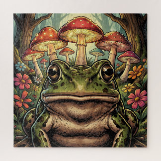 Antikes Cottagecore-Frosch- und Pilz-Motiv