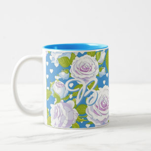 Antikes Cottagecore-Rosen-Blumenmuster Blaue Punkt Zweifarbige Tasse