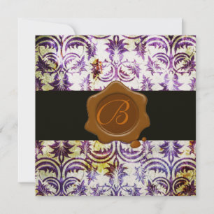 ANTIKES DAMAST-WACHS-SIEGEL-MONOGRAMM,lila,gold Einladung