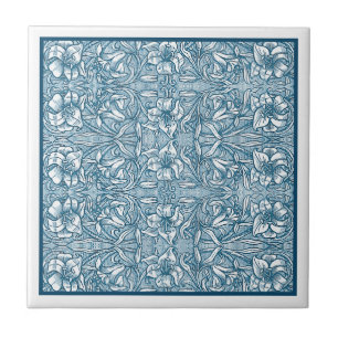 Antikes Delft-Blau-Botanik-Lilienmuster Fliese