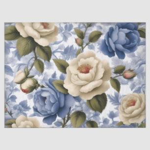 Antikes Delft Blau Wilde Rosen Seidenpapier
