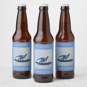 Antikes Delft Blauer Tile - Groß im Gras Bierflaschenetikett