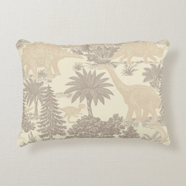 Antikes Dinosaurier-Toile-Muster Dekokissen (Vorderseite)