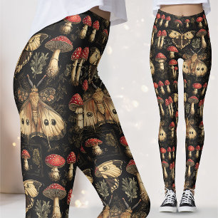 Antikes Dunkles Akademie-Motiv Schmetterling Pilz Leggings