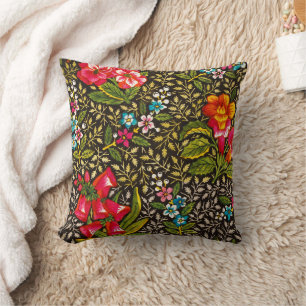 Antikes dunkles Blumen-Toile-Botanik-Muster Kissen