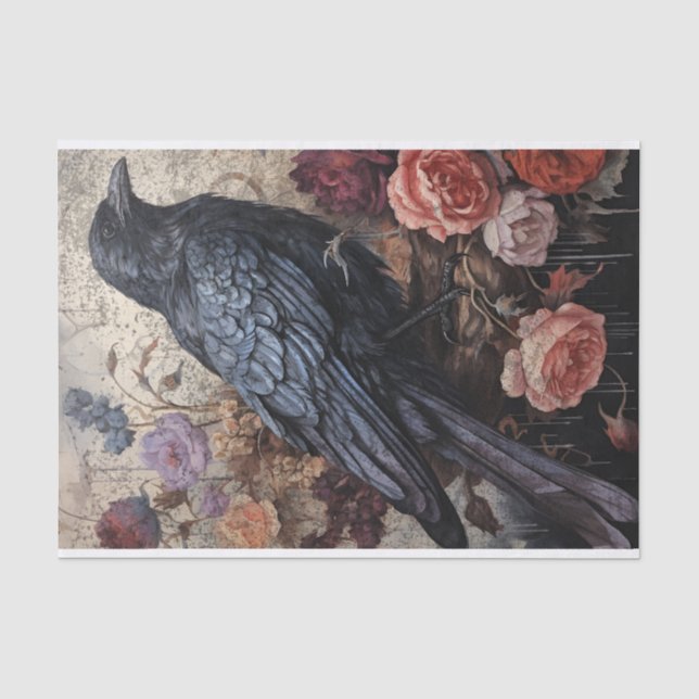 Antikes dunkles Blumenraven Decoupage Seidenpapier (Vorderseite)