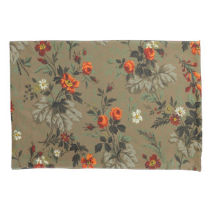 Antikes dunkles florales botanisches Muster orange Kissenbezug