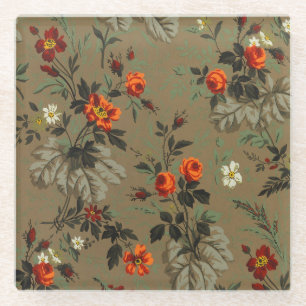 Antikes dunkles florales Orangen-Rosen-Botanik-Mus Glasuntersetzer