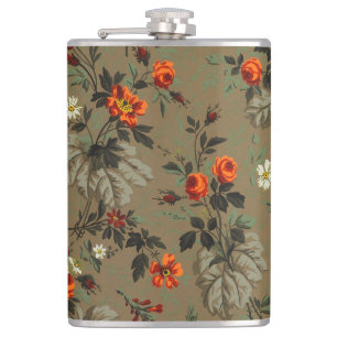Antikes dunkles florales Orangenrosen-Botanikmuste Flachmann