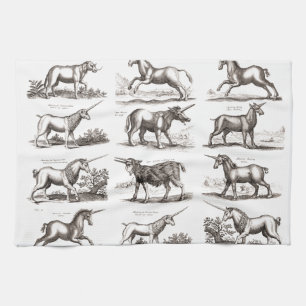 Antikes Einhorn-Gravur-Vintage-Zoologie-Exemplar Geschirrtuch