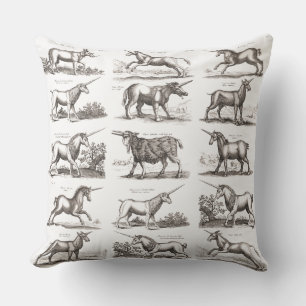 Antikes Einhorn-Gravur-Vintage-Zoologie-Exemplar Kissen