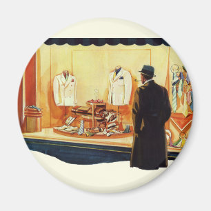 Antikes Einzelhandelsgeschäft, Mann beim Schaufens Magnet