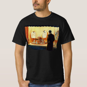 Antikes Einzelhandelsgeschäft, Mann beim Schaufens T-Shirt