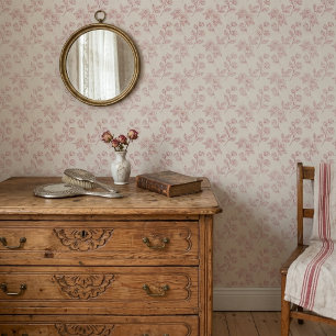 Antikes Elegantes Rotes Rosenpapier Chintz Tapete