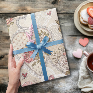 Antikes Elfenbein Burgunderrot Gefranste Herzen Ro Geschenkpapier