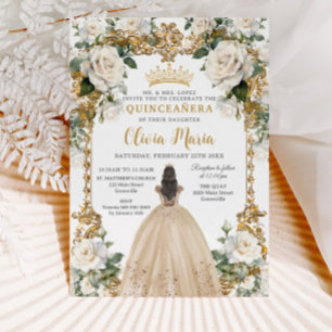 Antikes Elfenbein Champagner Blumenkleid Quinceane Einladung