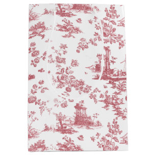 Antikes englisches Blumen-Toile de Jouy-Rosa Mittlere Geschenktüte