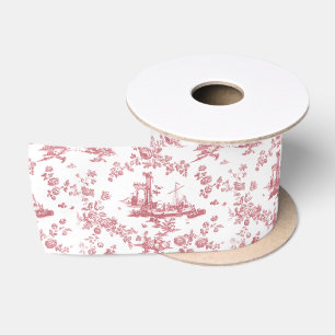 Antikes englisches Blumen-Toile-de-Jouy-Rosa Satinband