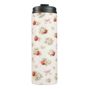 Antikes Erdbeer-Blumenmuster nahtloser Landhaussti Thermosbecher