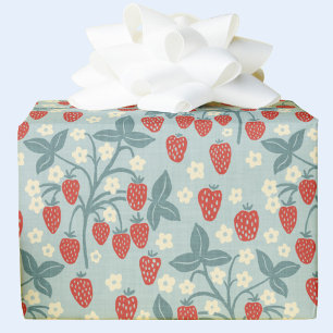 Antikes Erdbeer Cottagecore Florales Botanisches Geschenkpapier