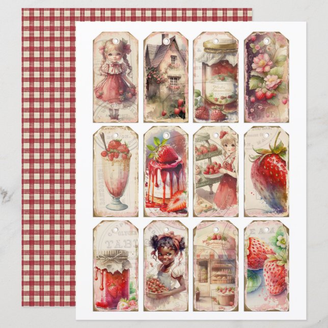 Antikes Erdbeeren-Farm-Schabblatt Papier (Vorne/Hinten)
