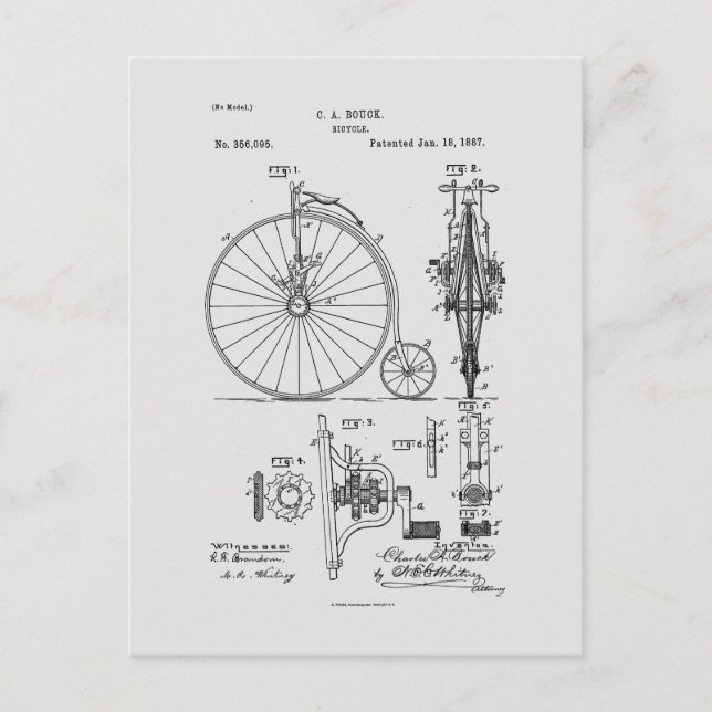 Antikes Fahrrad 1887 Penny Farthing Zeichnend Pate Postkarte (Vorderseite)