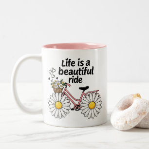Antikes Fahrrad Daisy Florales Inspirierendes Fahr Zweifarbige Tasse