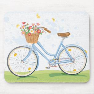 Antikes Fahrrad mit Blumenkorb Mousepad