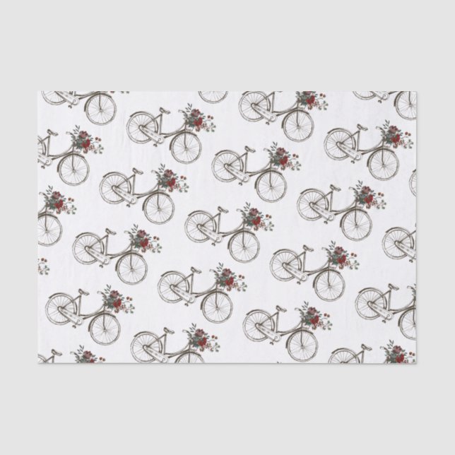 Antikes Fahrrad mit Korb von Blume Seidenpapier (Vorderseite)