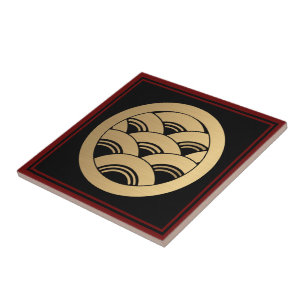 Antikes falsches Gold Japan Kamon Wellen Oriental Fliese