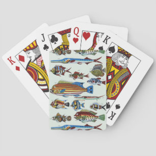 Antikes Farbige Exotische Fische Naturhistorischer Spielkarten