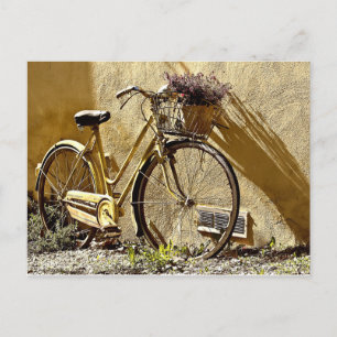 Antikes Farbige Gelbe Fahrrad Postkarte