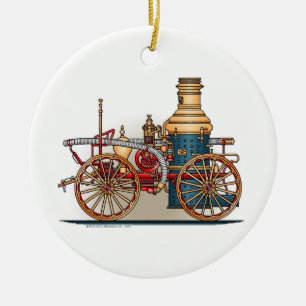 Antikes Feuerwehrwagen-Dampf-Pumpen-Ornament Keramik Ornament