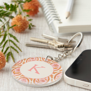 Antikes Floral-Cameo-Muster in Rosa und Orange Schlüsselanhänger