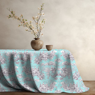 Antikes florales aqua-blaues Toile de Jouy Tischdecke