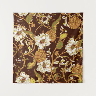 Antikes florales Barock: Magnolien, Rosen Muster. Wandteppich