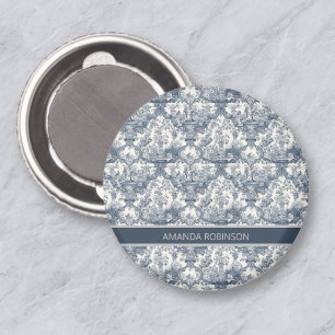 Antikes florales Damast Blau Toile de Jouy Monogra Magnet