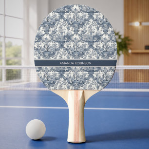 Antikes florales Damast Blau Toile de Jouy Monogra Tischtennis Schläger
