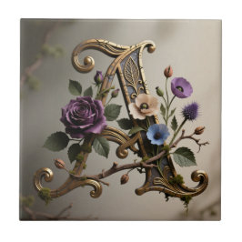 Antikes florales goldenes Monogramm Buchstabe A Fliese