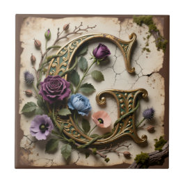 Antikes florales goldenes Monogramm Buchstabe G Fliese