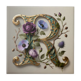Antikes florales goldenes Monogramm Buchstabe R Fliese