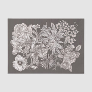 Antikes Florales Modernes Elfenbein & Graues Botan Seidenpapier