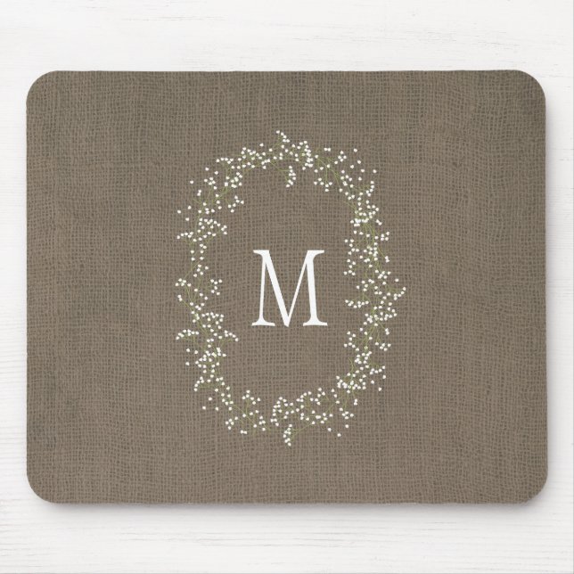 Antikes Florales Monogramm aus Jute Mousepad (Vorne)