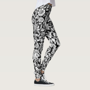 Antikes florales Weiß auf schwarz Leggings