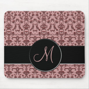 Antikes Florentinisches Damast (Monogramm) (Rot) Mousepad